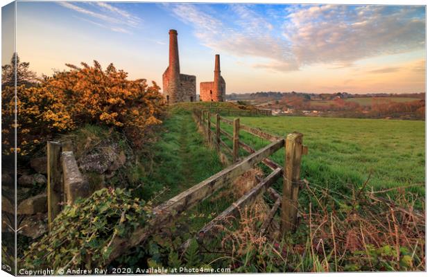Wheal Unity Wood Engine Houses at first light Canvas Print by Andrew Ray