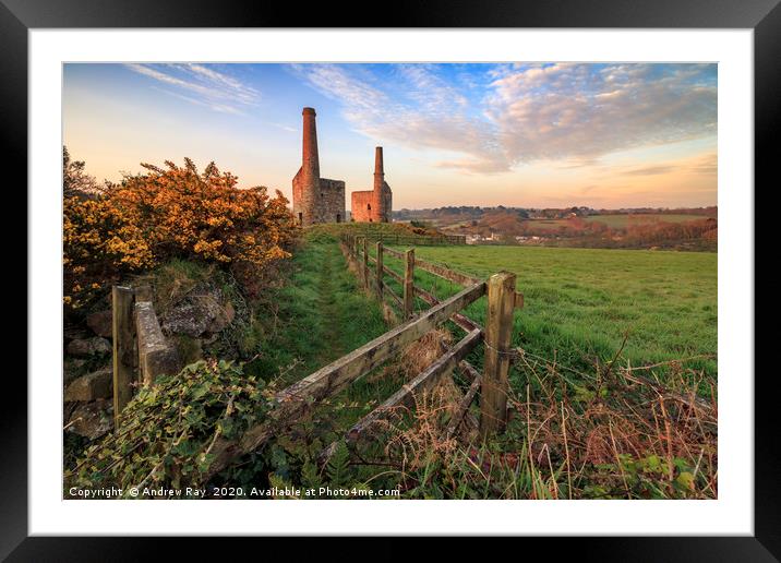 Wheal Unity Wood Engine Houses at first light Framed Mounted Print by Andrew Ray