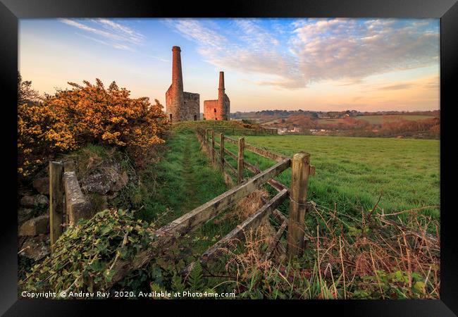 Wheal Unity Wood Engine Houses at first light Framed Print by Andrew Ray