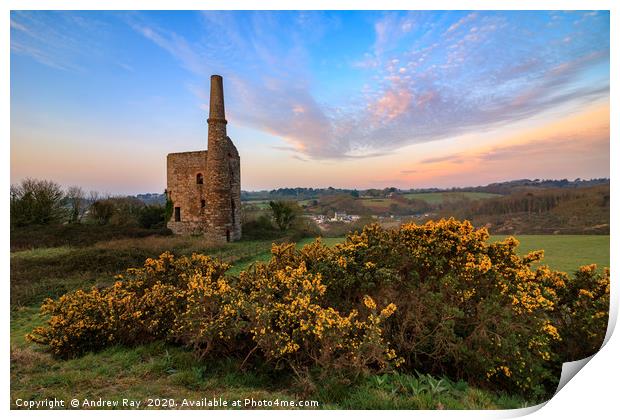 Lower Engine House at sunset (Wheal Unity Wood Min Print by Andrew Ray