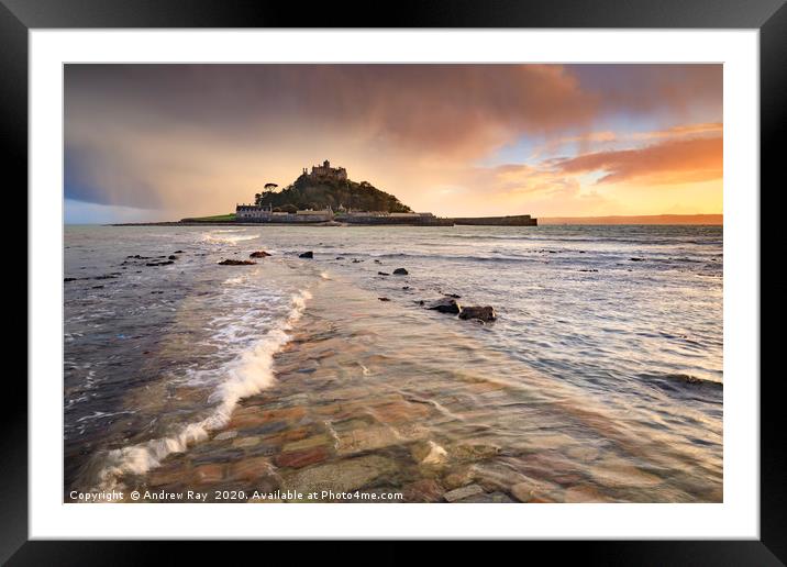 Stormy sunset (St Michael's Mount) Framed Mounted Print by Andrew Ray