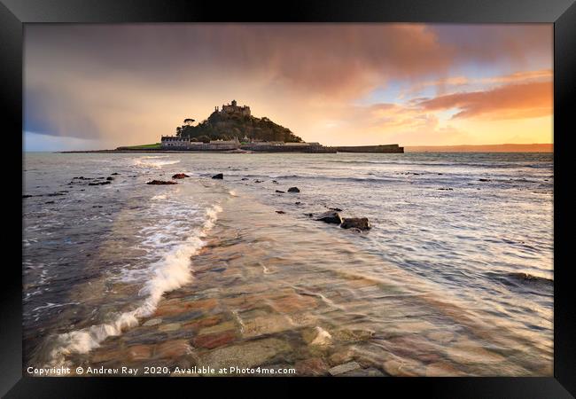 Stormy sunset (St Michael's Mount) Framed Print by Andrew Ray