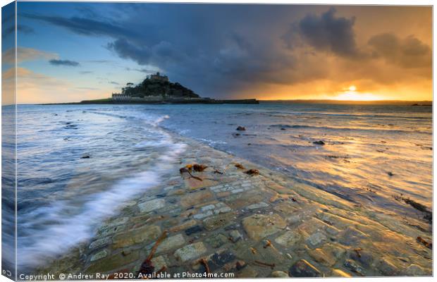 Setting sun from the causeway (St Michael's Mount) Canvas Print by Andrew Ray