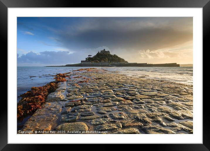 Late light on the causeway St Michael's Mount Framed Mounted Print by Andrew Ray