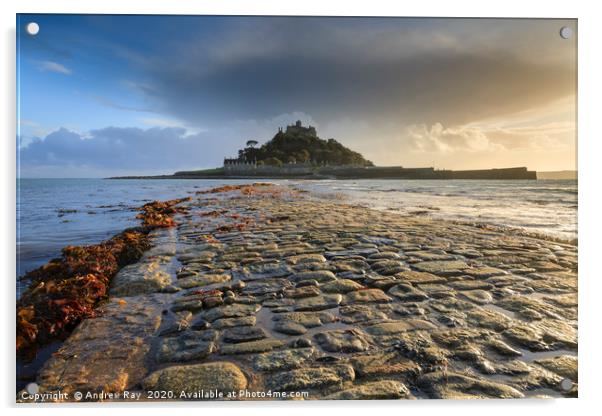 Late light on the causeway St Michael's Mount Acrylic by Andrew Ray