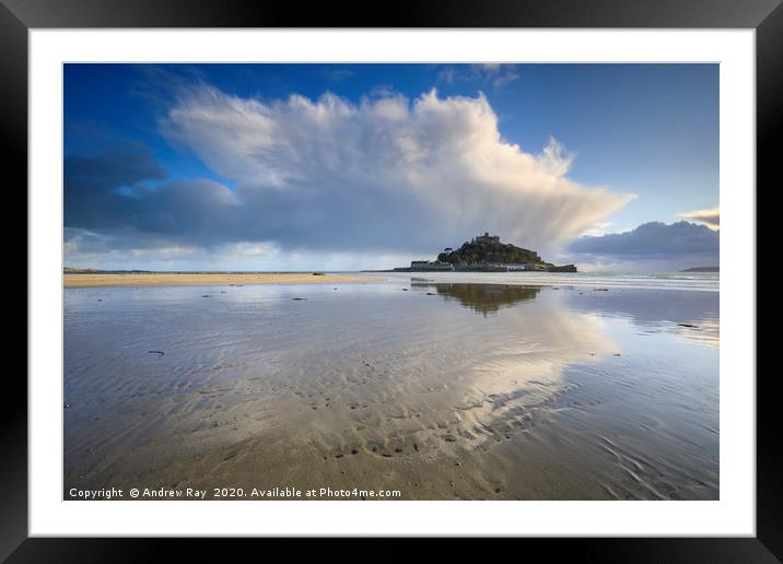 Storm cloud reflections (St Michael's Mount) Framed Mounted Print by Andrew Ray