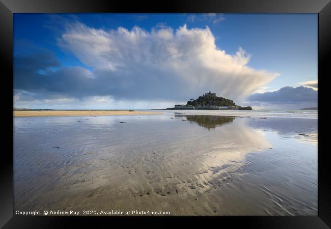 Storm cloud reflections (St Michael's Mount) Framed Print by Andrew Ray