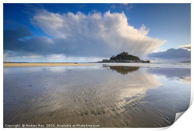 Storm cloud reflections (St Michael's Mount) Print by Andrew Ray