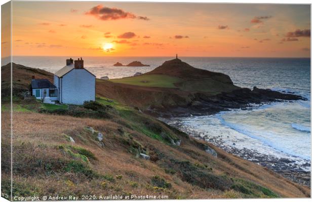Setting sun over Cape Cornwall Canvas Print by Andrew Ray