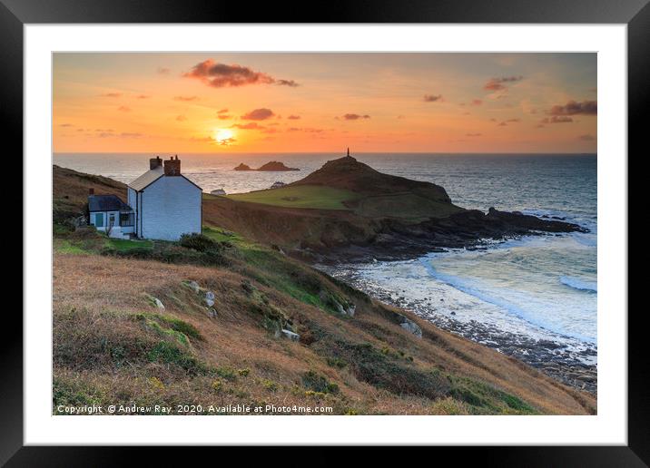 Setting sun over Cape Cornwall Framed Mounted Print by Andrew Ray