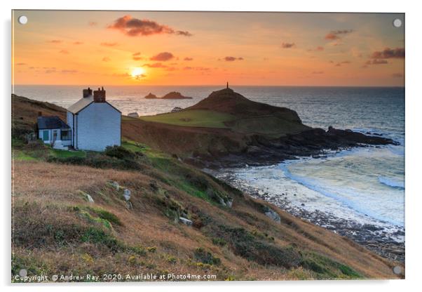 Setting sun over Cape Cornwall Acrylic by Andrew Ray