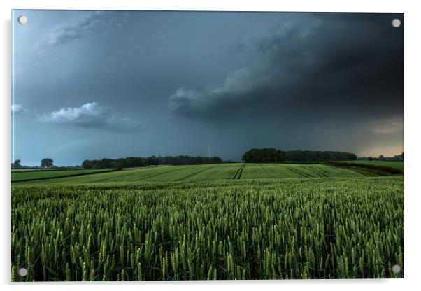 North Yorkshire Lightning over Crops Acrylic by John Finney