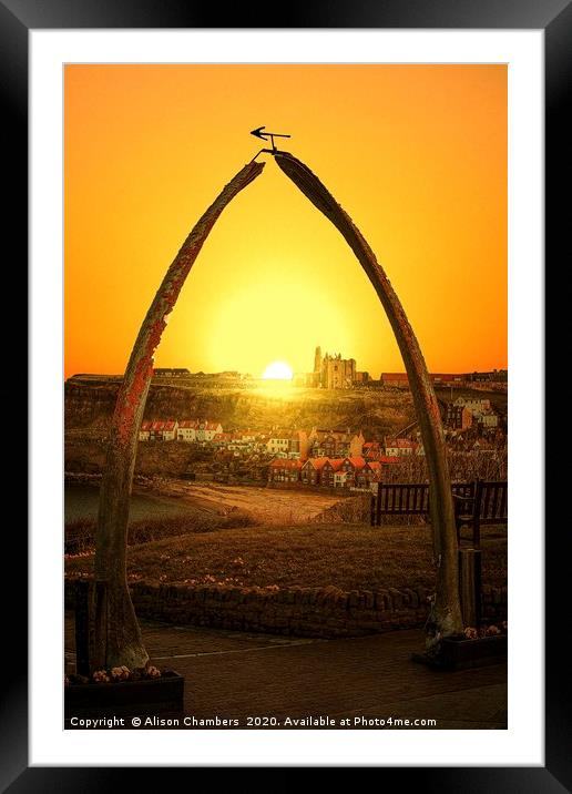 Whitby Whalebones Sunrise Framed Mounted Print by Alison Chambers
