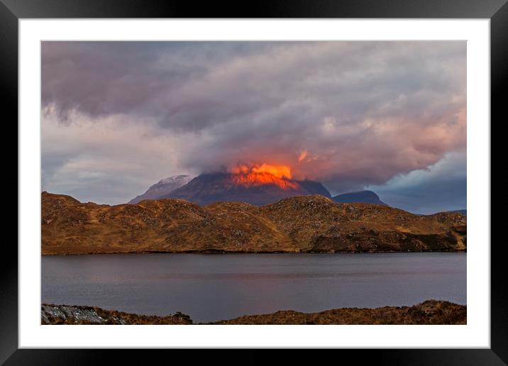 Cul Mor Fire Mountain at Sunset Scotland Framed Mounted Print by Derek Beattie