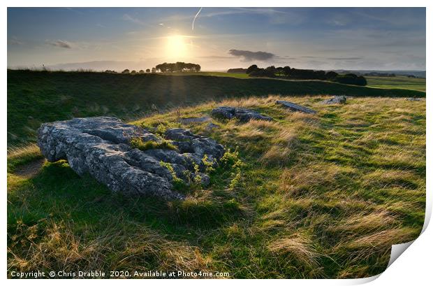 Arbor Low stone circle at Sunset (3) Print by Chris Drabble