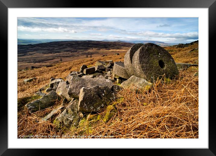 Abandoned Mill Stones, under Stanage Edge Framed Mounted Print by Chris Drabble