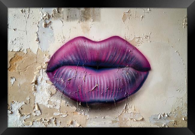 Lips on the Wall Framed Print by Roman Robroek