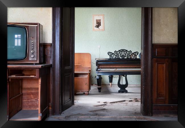 Abandoned Piano in House Framed Print by Roman Robroek
