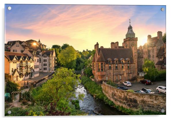 Dean Village at Sunset Acrylic by Miles Gray