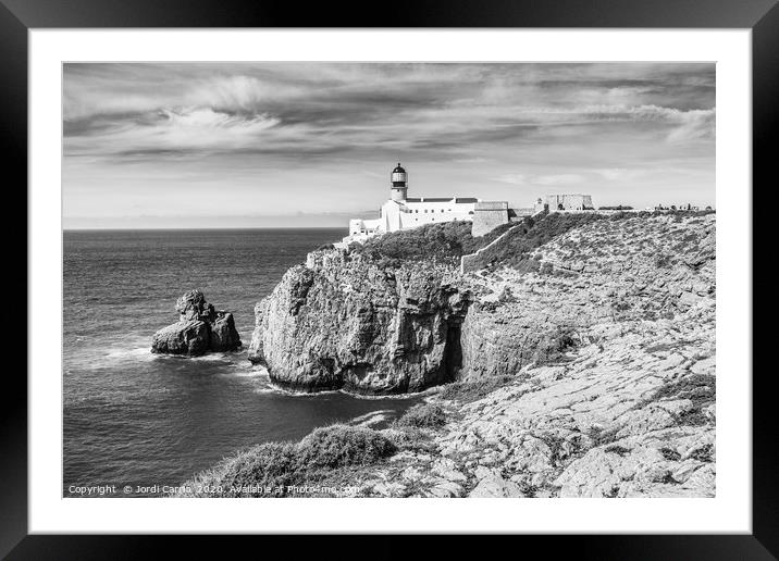 Lighthouse of Cape San Vicente - Black and white Framed Mounted Print by Jordi Carrio