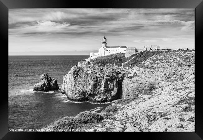 Lighthouse of Cape San Vicente - Black and white Framed Print by Jordi Carrio