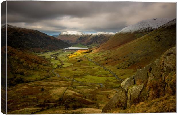 Brotherswater from the Red Screes Descent Canvas Print by John Malley