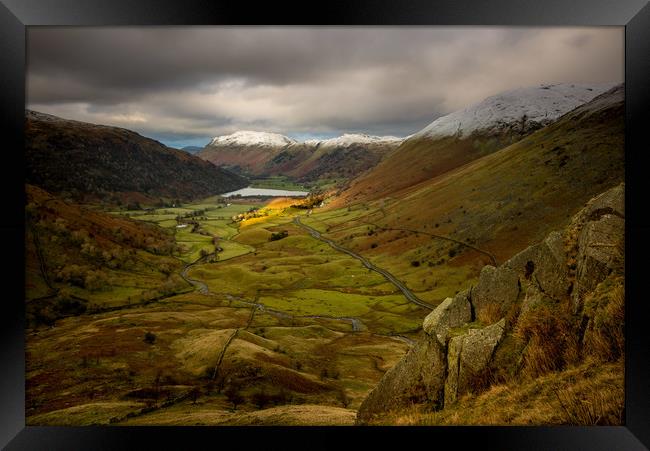 Brotherswater from the Red Screes Descent Framed Print by John Malley