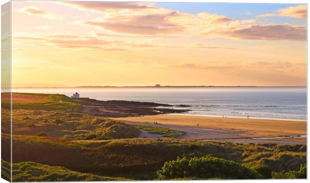 Golden Hour at Bamburgh Castle Canvas Print by Simon Marlow