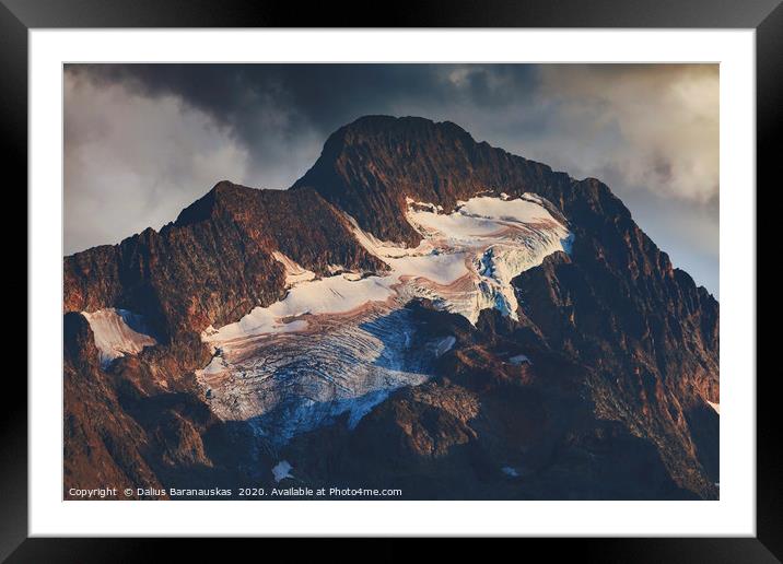 Sunset light shines on peak of mountain Roche de l Framed Mounted Print by Dalius Baranauskas