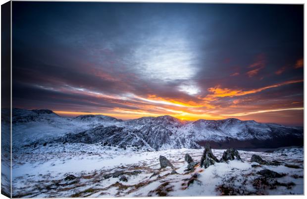 A Winter's Sunset on the Fells Canvas Print by John Malley