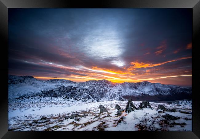 A Winter's Sunset on the Fells Framed Print by John Malley