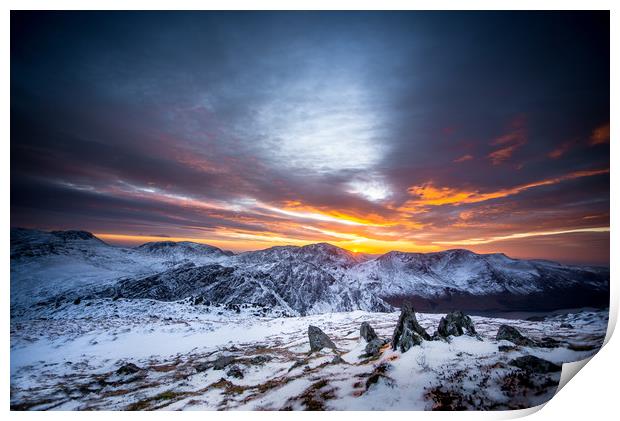 A Winter's Sunset on the Fells Print by John Malley