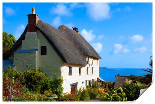 thatched cottage cornwall, england Print by Kevin Britland