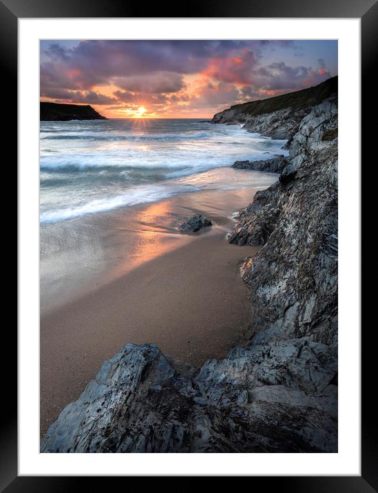 Sunset, Porth Joke  Beach, Cornwall Framed Mounted Print by Mick Blakey