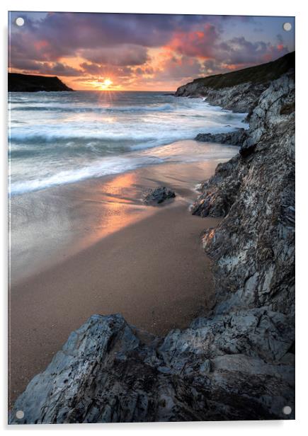 Sunset, Porth Joke  Beach, Cornwall Acrylic by Mick Blakey