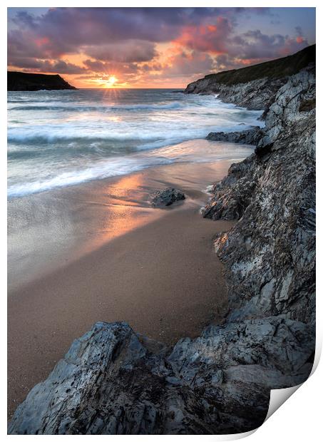 Sunset, Porth Joke  Beach, Cornwall Print by Mick Blakey