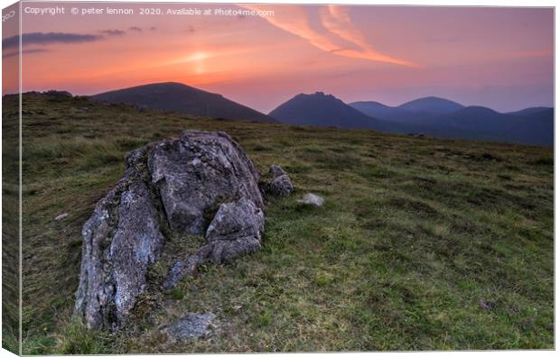 The Rising Sun Over Mourne Canvas Print by Peter Lennon