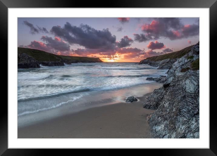 Polly Joke beach Sunset, Cornwall Framed Mounted Print by Mick Blakey