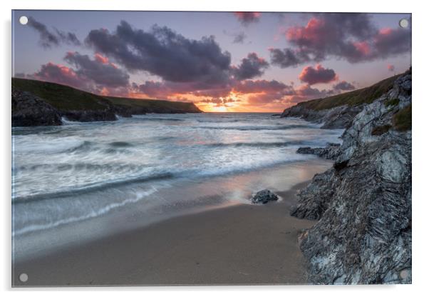 Polly Joke beach Sunset, Cornwall Acrylic by Mick Blakey