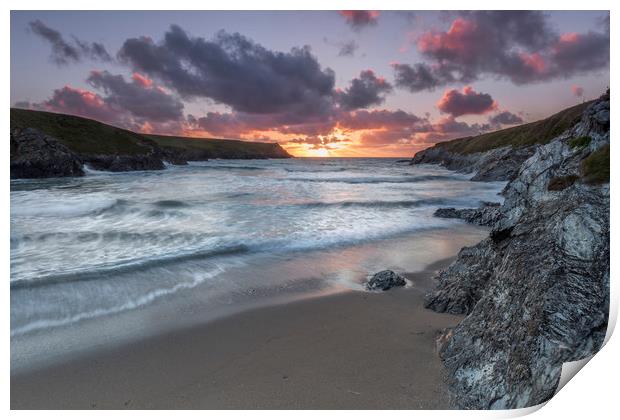 Polly Joke beach Sunset, Cornwall Print by Mick Blakey