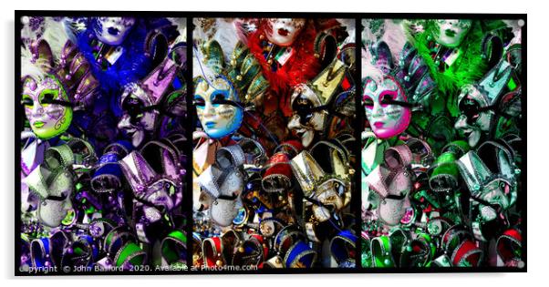 Venetian Masks Trio Acrylic by John Basford