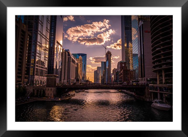 Chicago River in the evening - amazing view  Framed Mounted Print by Erik Lattwein