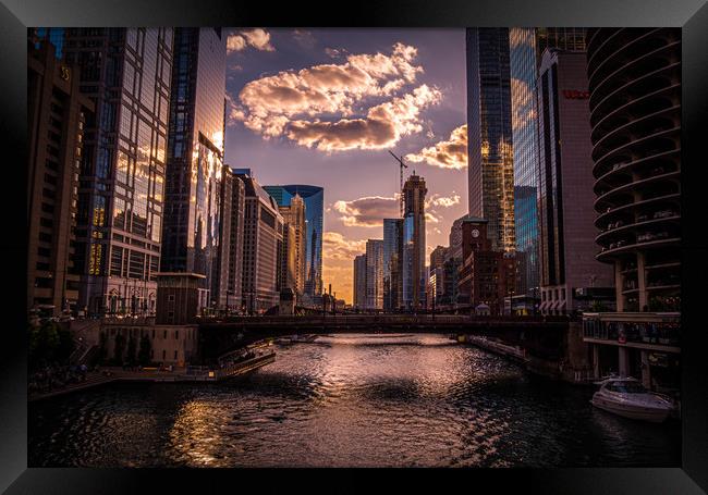 Chicago River in the evening - amazing view  Framed Print by Erik Lattwein