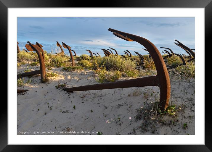 Anchors and sunset in Barril beach Framed Mounted Print by Angelo DeVal