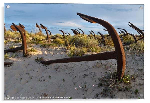 Anchors and sunset in Barril beach Acrylic by Angelo DeVal