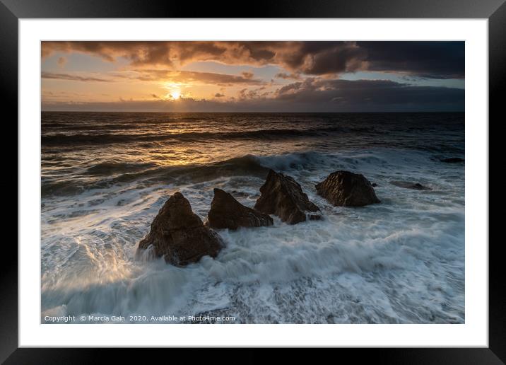 Trow Rocks in South Shields at sunrise Framed Mounted Print by Marcia Reay