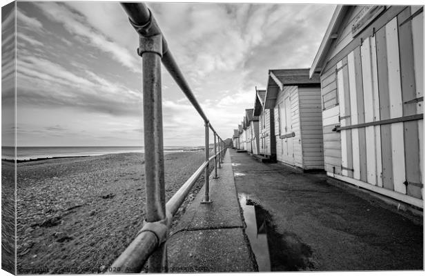 Row of beach huts on Cromer promenade Canvas Print by Chris Yaxley