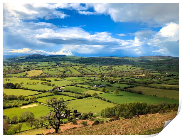 Beautiful landscape from Long Mynd, Shropshire Print by Simon Marlow