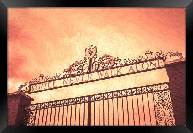 Looking up at the Shankly Gates Framed Print by Jason Wells