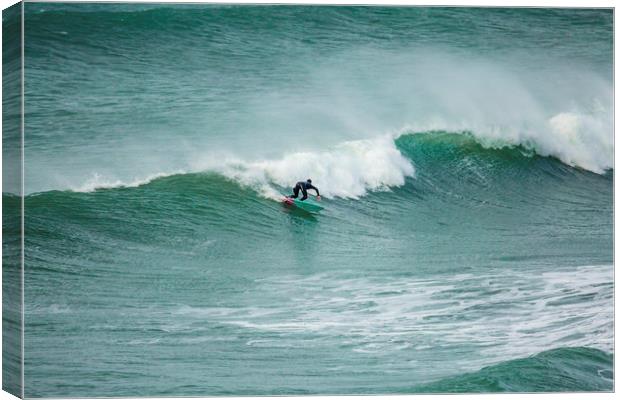 Surfer Carving the Waves, Fistral Canvas Print by Mick Blakey
